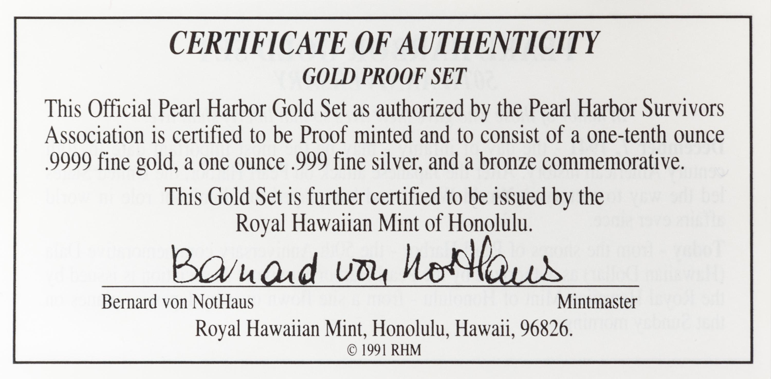 Royal Hawaiian Mint (1991), Pearl Harbor Anniversary Proof Set — Pearl Harbor 50th Anniversary Proof Set