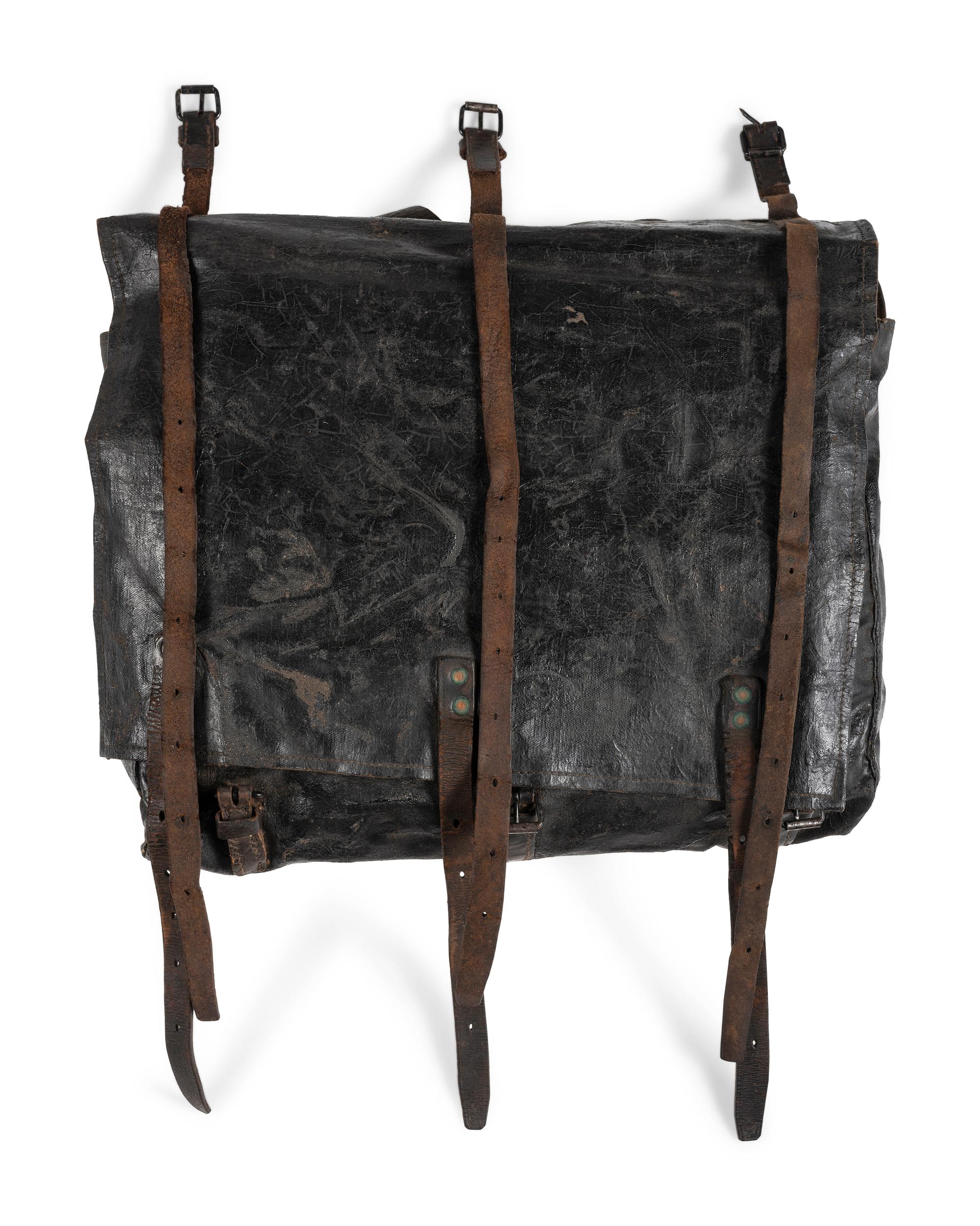 Early Civil War tarred canvas knapsack. [Ca 1861].