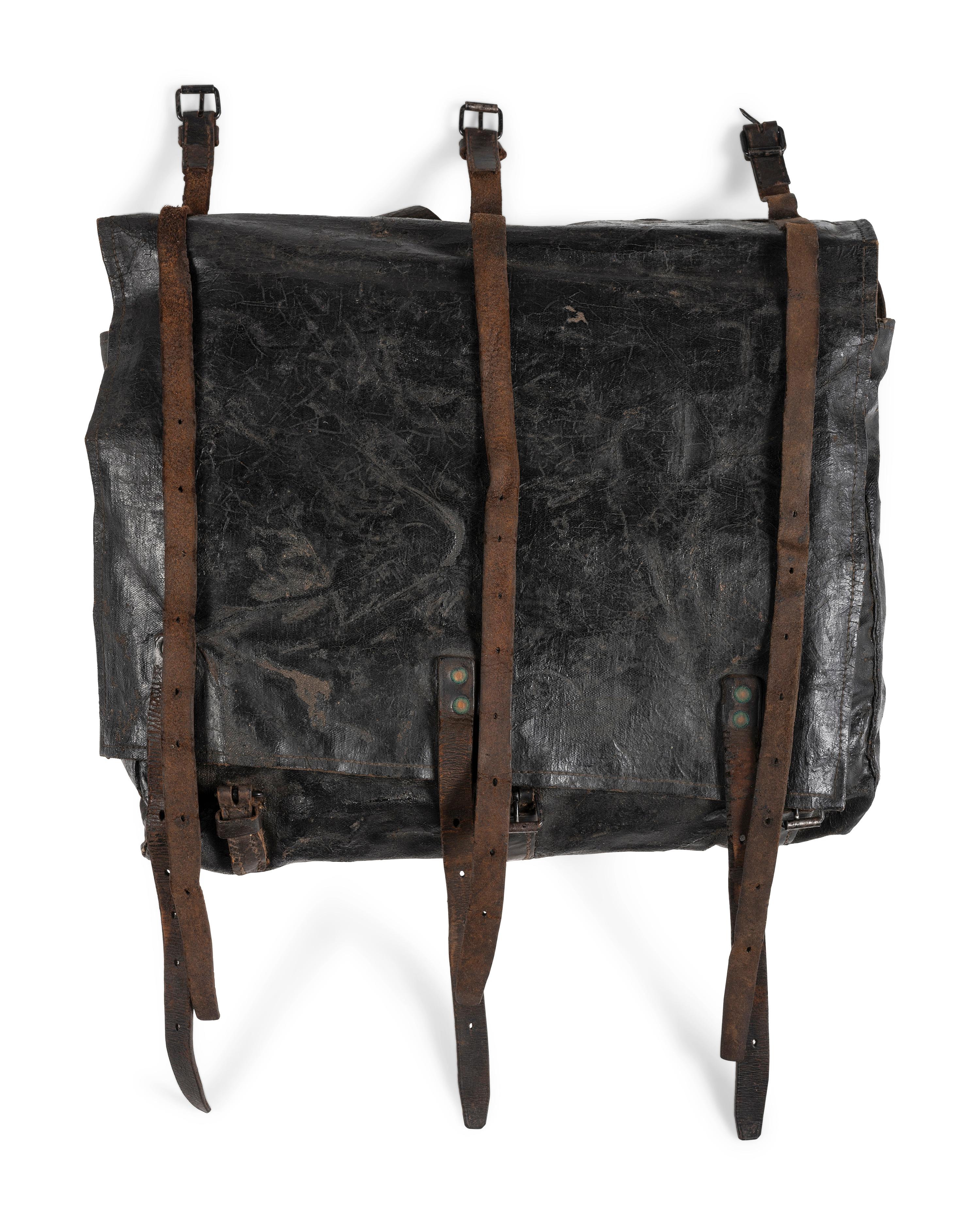 Early Civil War tarred canvas knapsack. [Ca 1861].