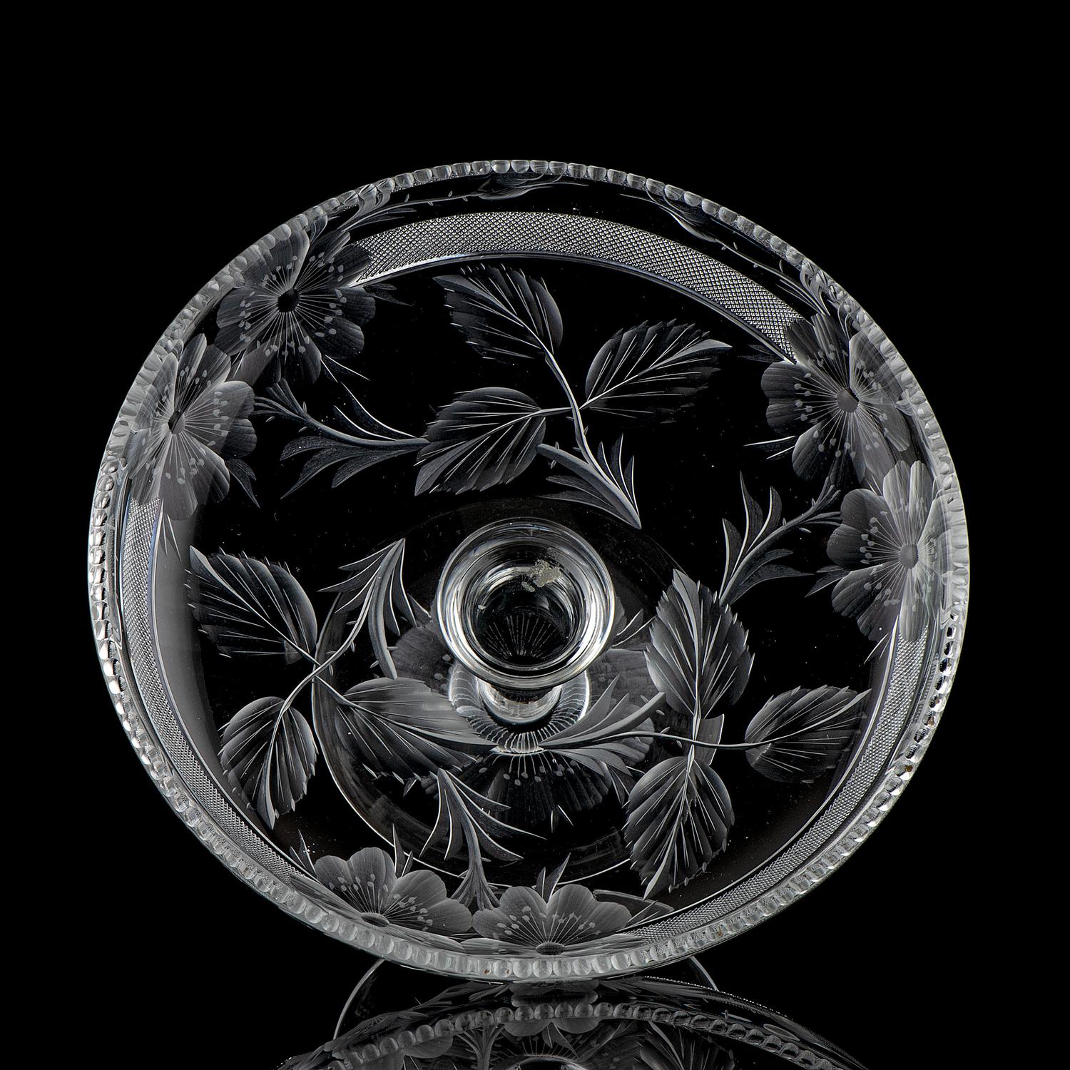 A Tuthill Cut Glass Compote with Wild Roses