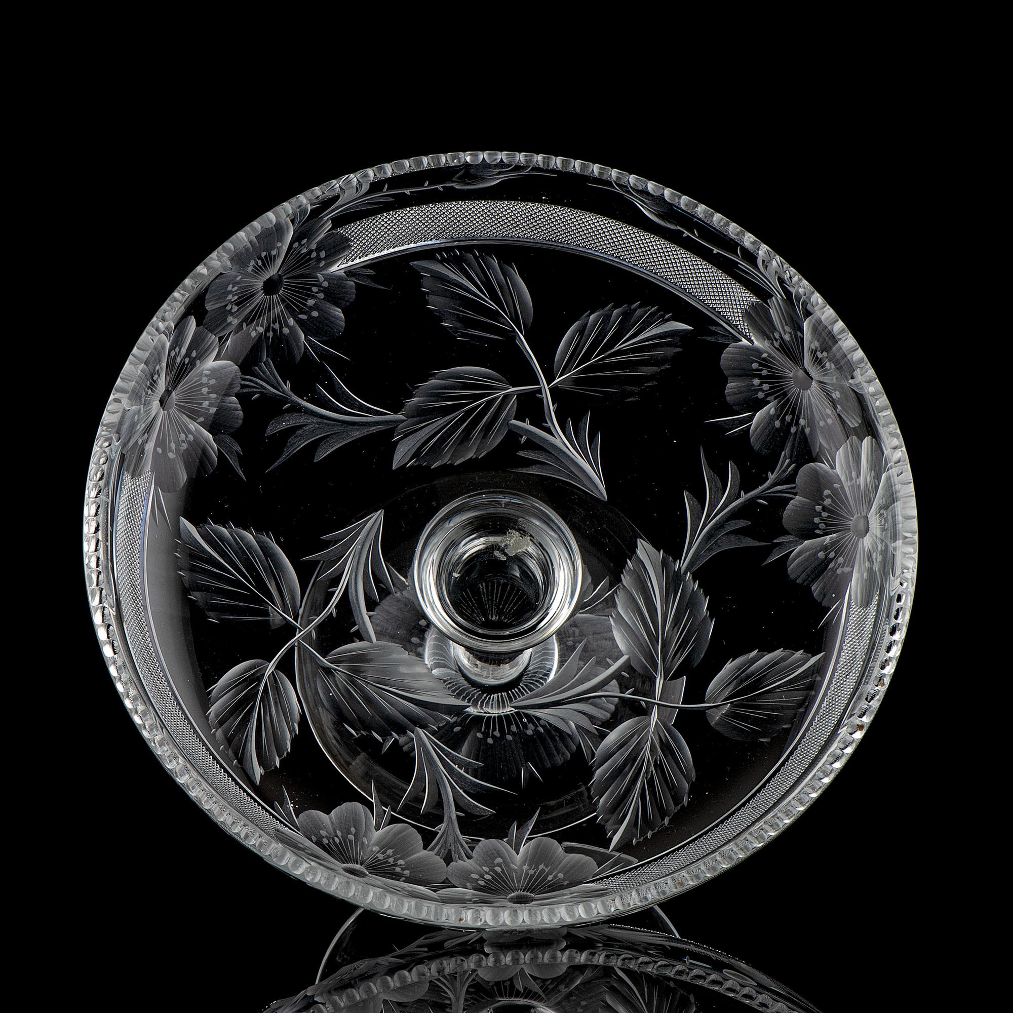 A Tuthill Cut Glass Compote with Wild Roses