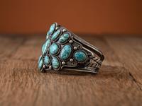 Navajo Silver and #8 Turquoise Cluster Cuff Bracelet