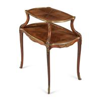 A Louis XV Style Gilt Bronze Mounted Parquetry Two-Tier Table