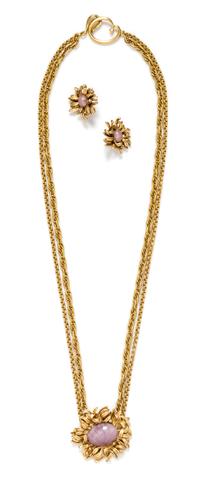 An Oscar De la Renta Goldtone Lavender Moonstone Demi Parure,