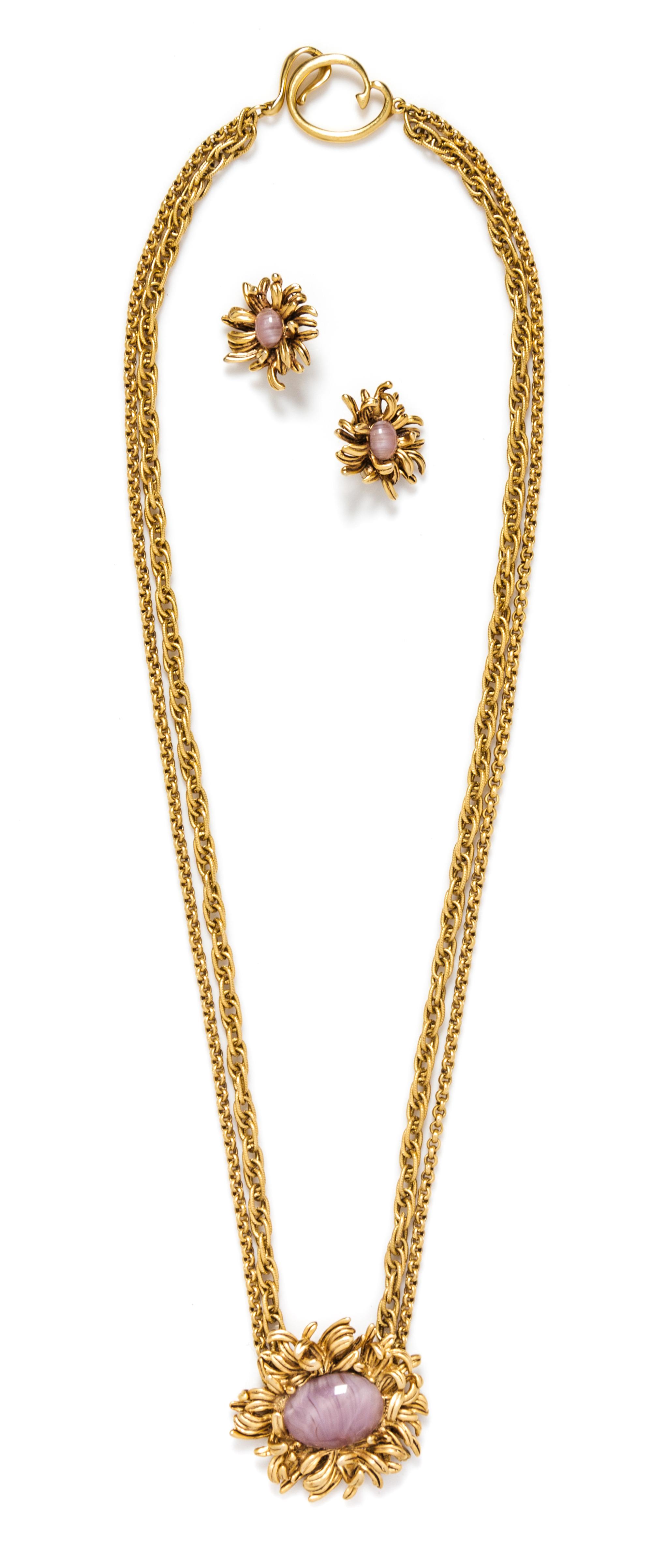 An Oscar De la Renta Goldtone Lavender Moonstone Demi Parure,
