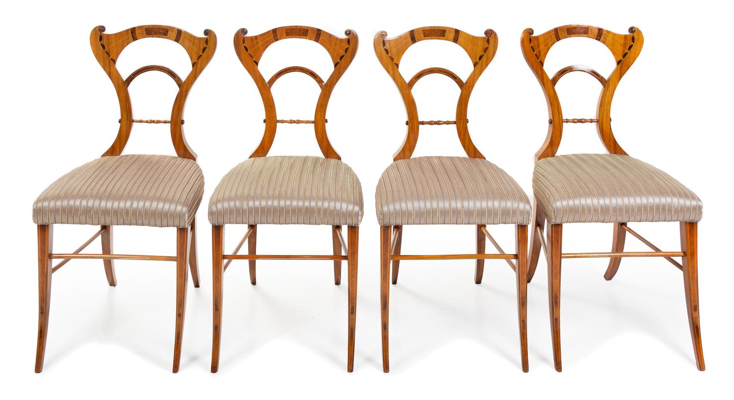 A Set of Four Biedermeier Marquetry Chairs Height 35 inches. — LATE 19TH/EARLY 20TH CENTURY