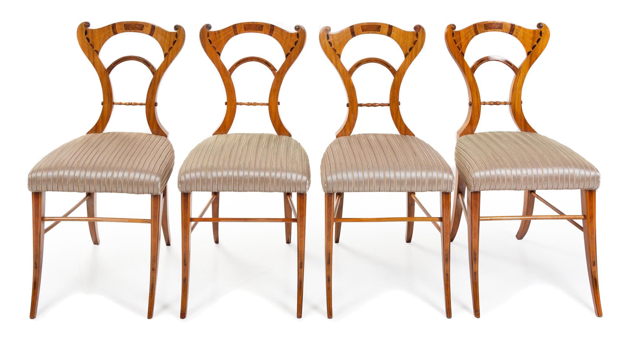 A Set of Four Biedermeier Marquetry Chairs Height 35 inches. — LATE 19TH/EARLY 20TH CENTURY
