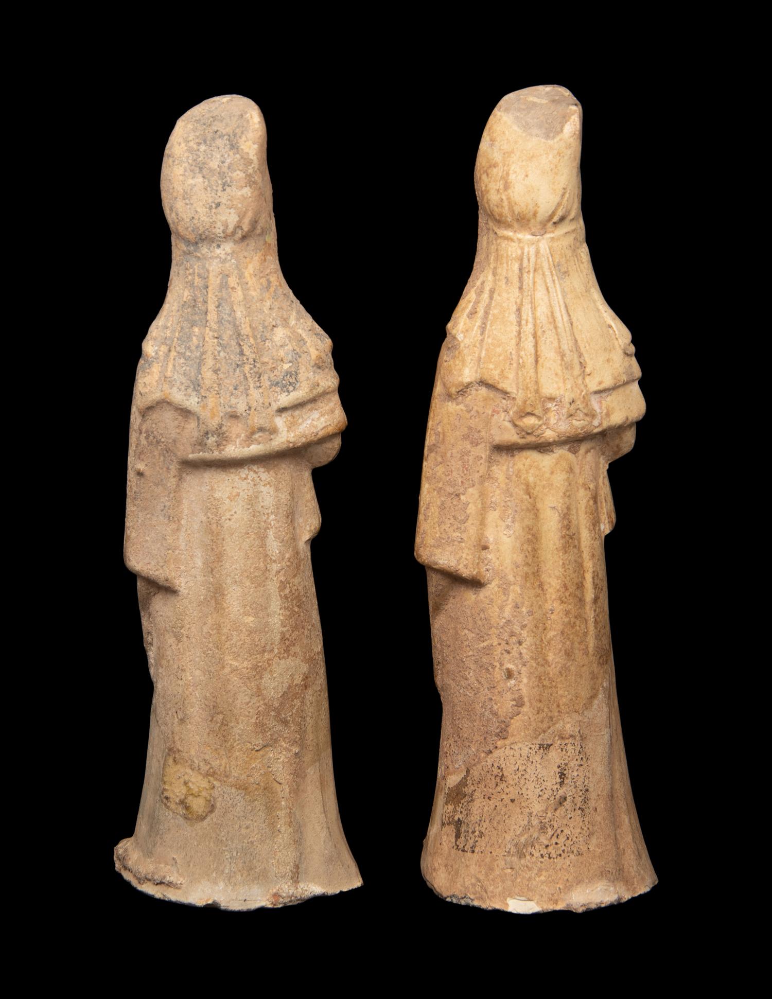 A Pair of Chinese Painted Pottery Figures of Ladies