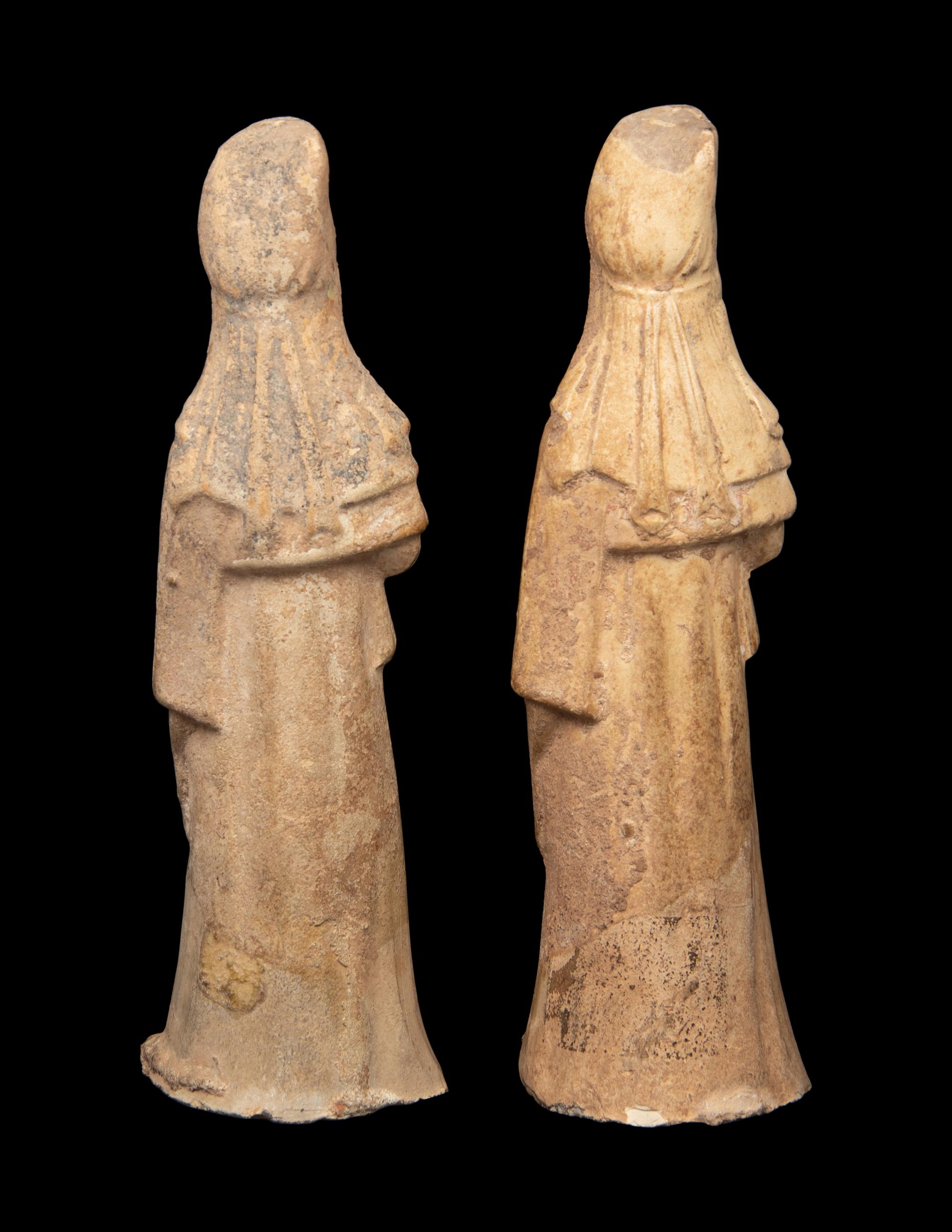 A Pair of Chinese Painted Pottery Figures of Ladies