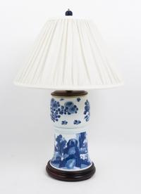 A Pair of Chinese Blue and White Porcelain Vases Height overall 24 1/2 inches.
