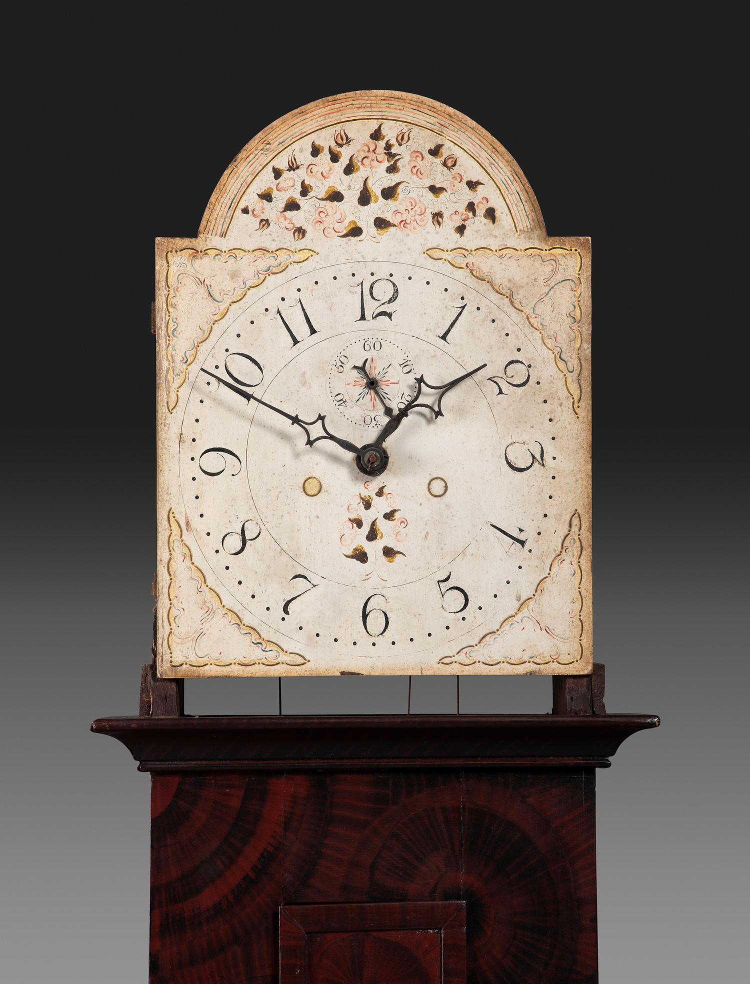 A Grain Paint Decorated Tall Case Clock