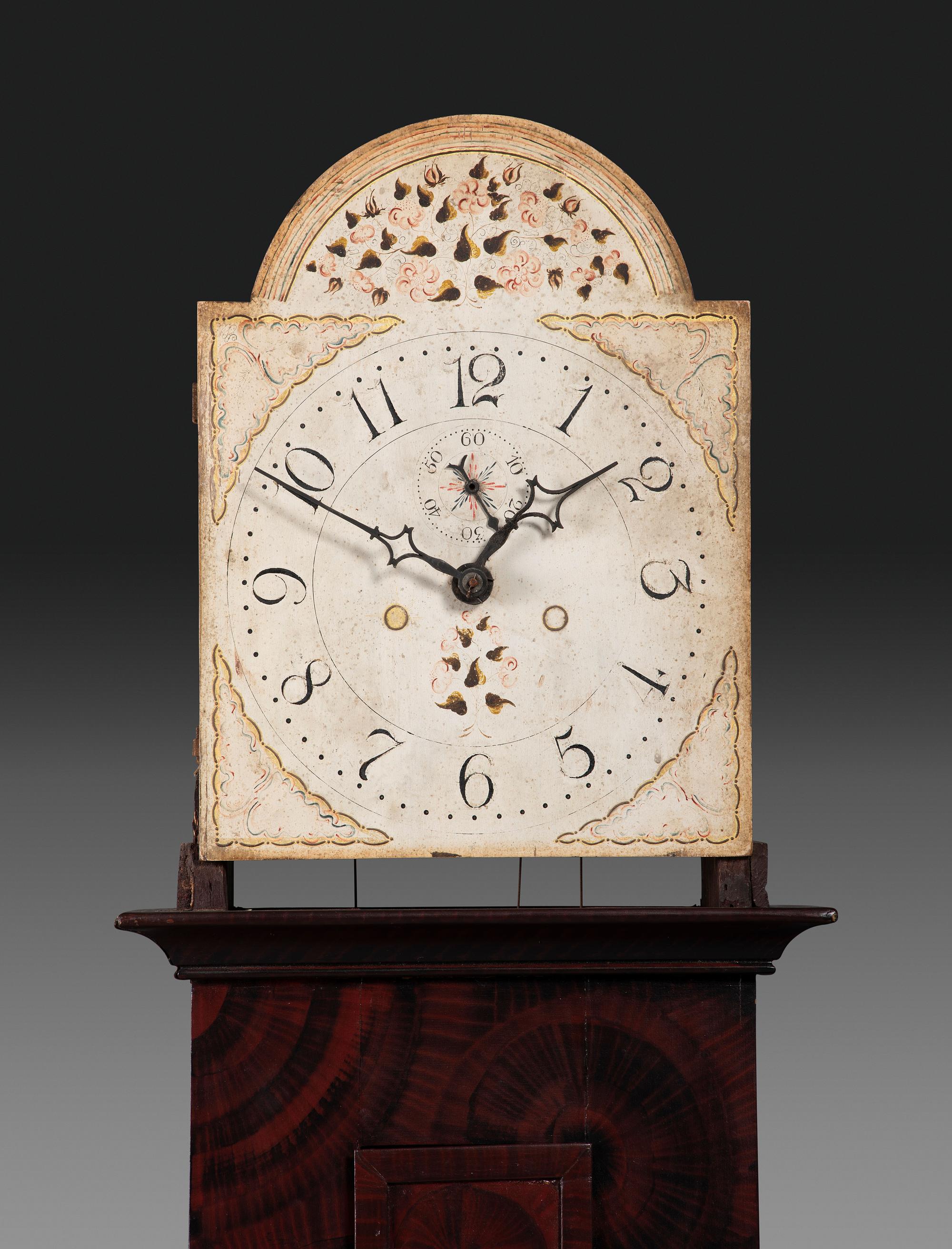 A Grain Paint Decorated Tall Case Clock