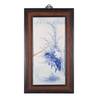 A Large Chinese Blue and White Porcelain "Egrets" Plaque, Republic Period — 民國 青花鷺鷥圖瓷板挂屏