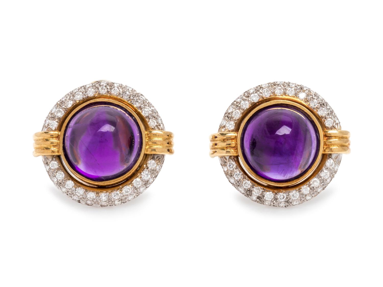 AMETHYST AND DIAMOND EARCLIPS