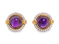 AMETHYST AND DIAMOND EARCLIPS