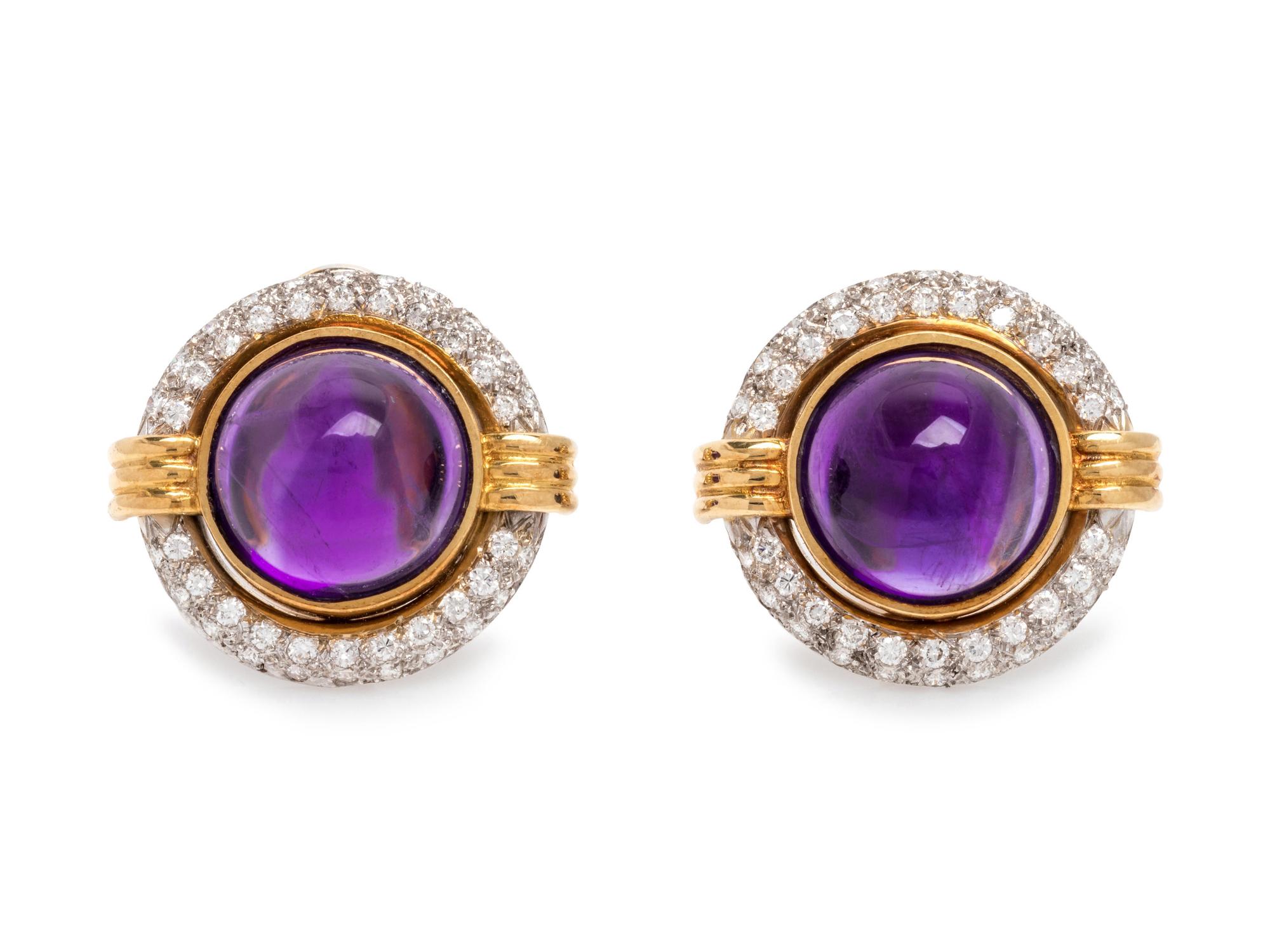 AMETHYST AND DIAMOND EARCLIPS