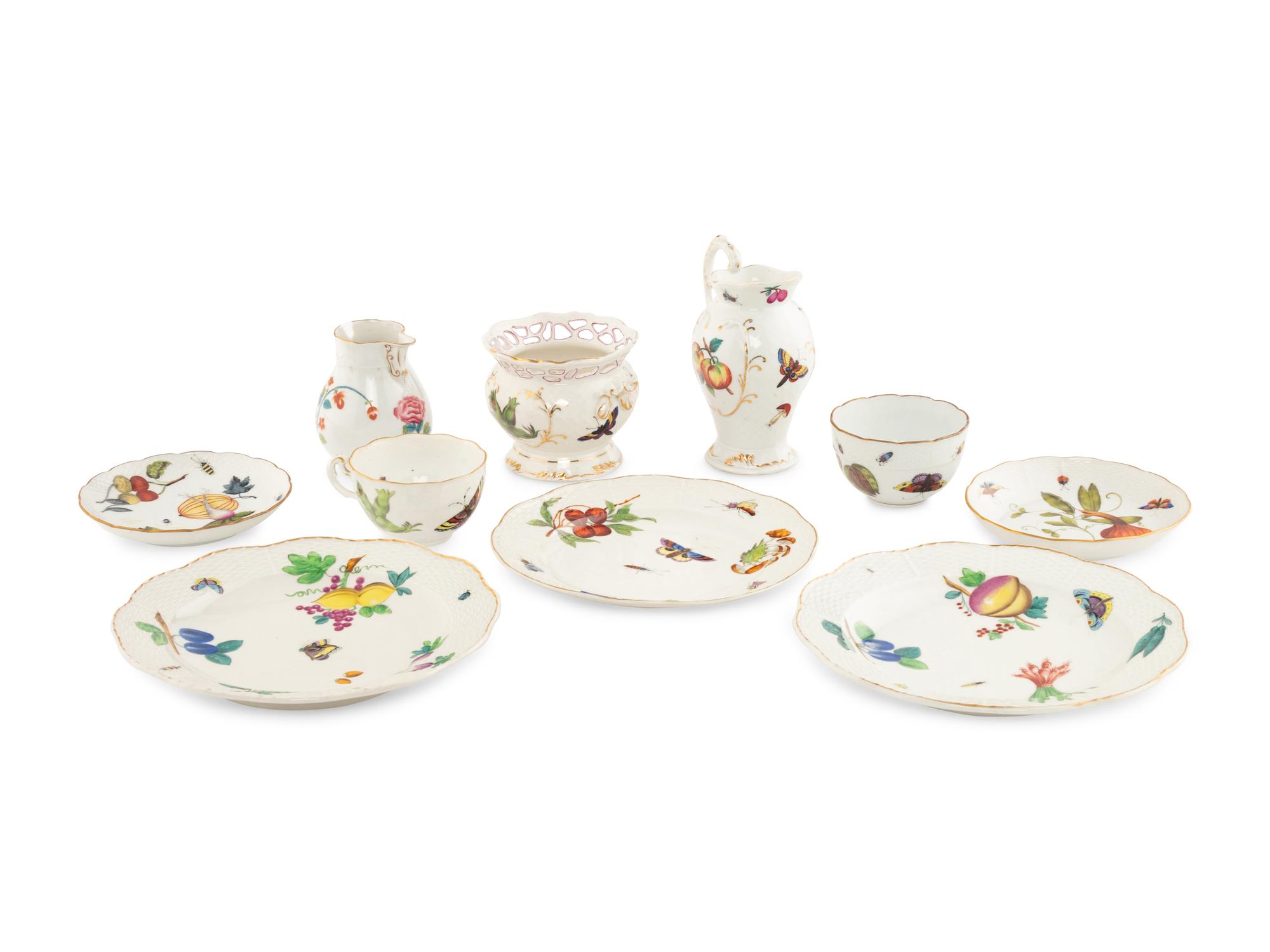 A Collection of Herend Porcelain Fruit Decorated Table Articles