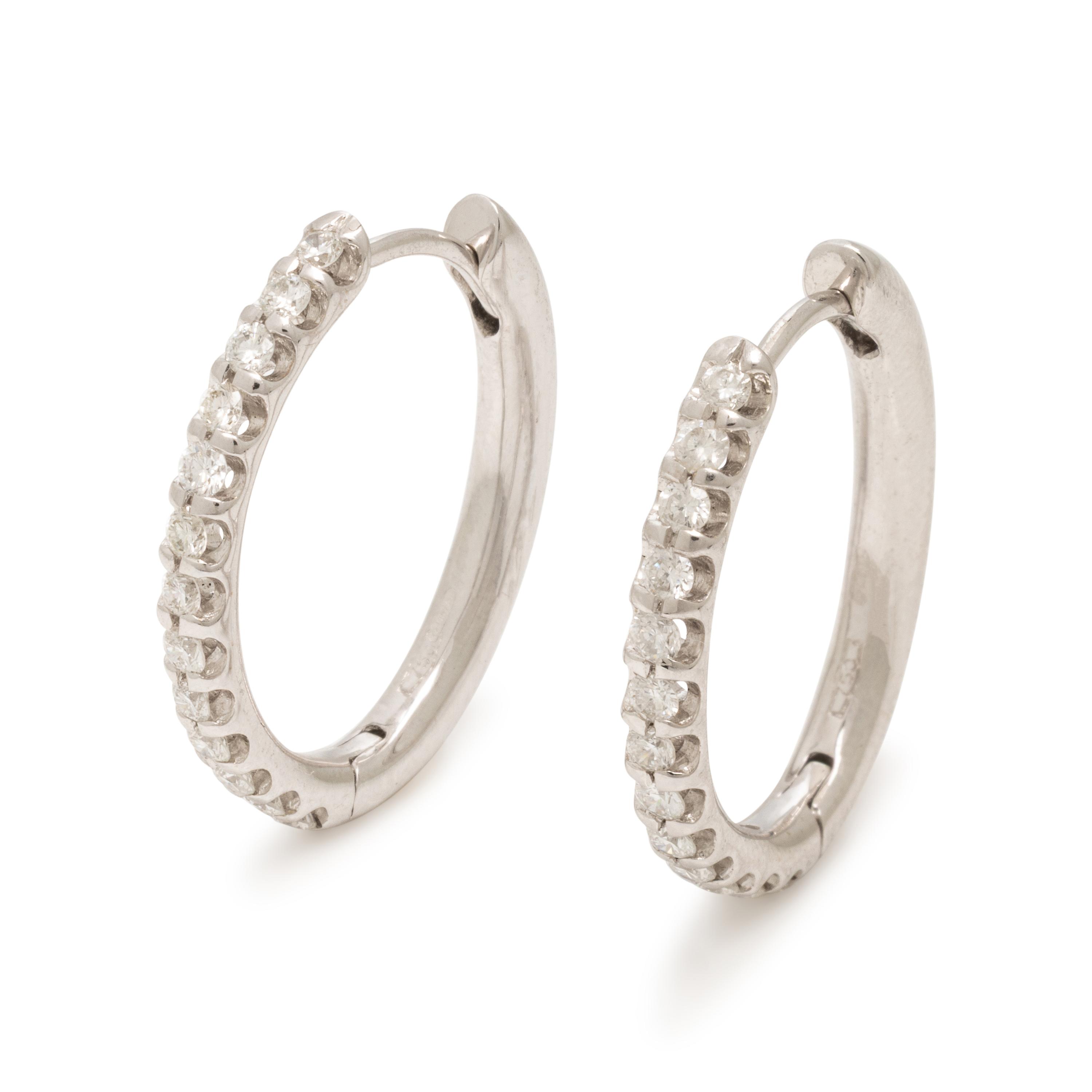 White Gold and Diamond Oval Hoop Earrings