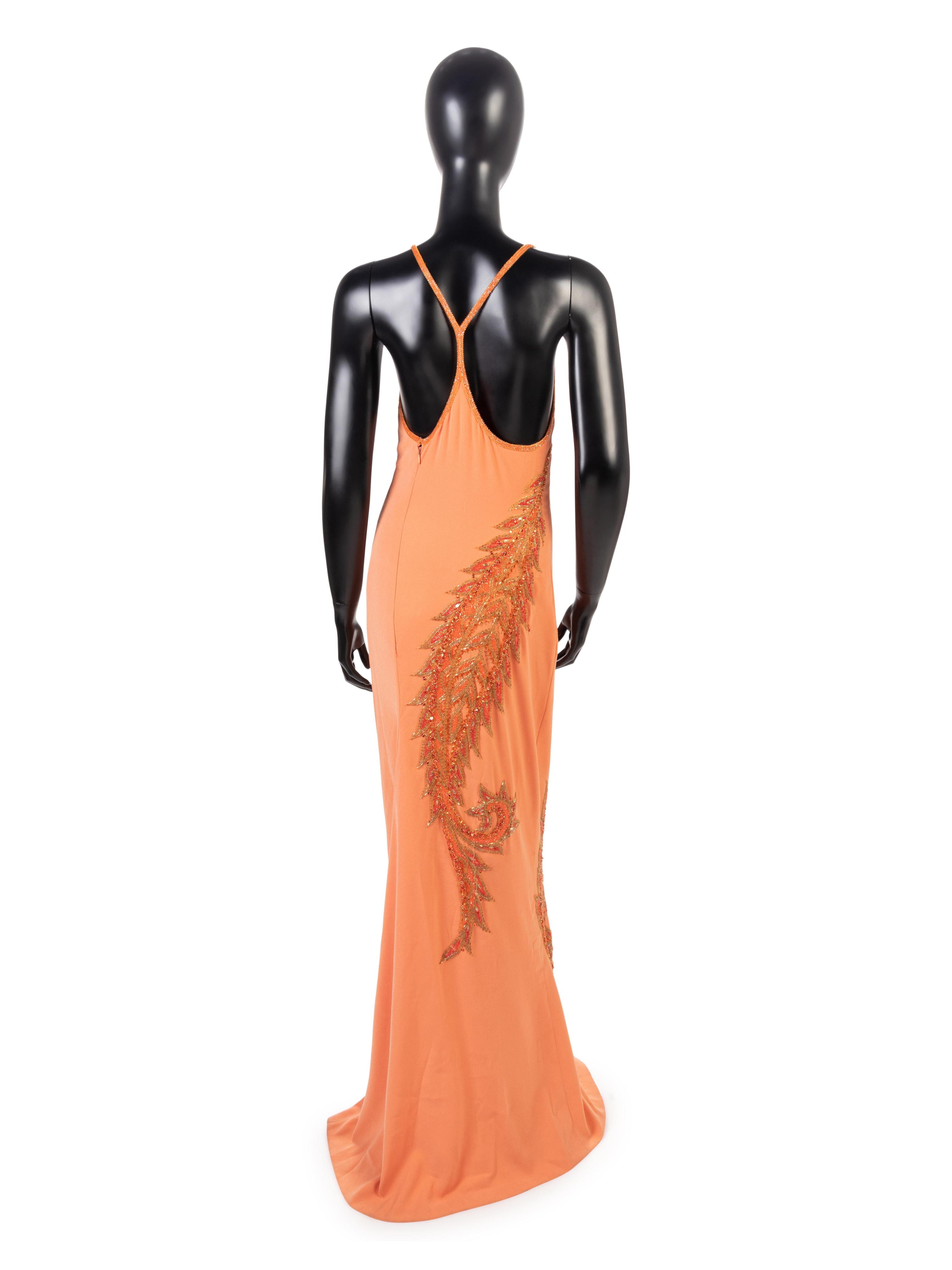 Bob Mackie Orange Beaded Dress with Headpiece