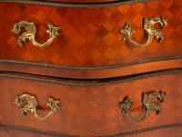 A Pair of Louis XV Style Gilt Bronze Mounted Parquetry Marble-Top Commodes