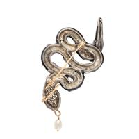 CULTURED PEARL, ENAMEL, AND DIAMOND SNAKE BROOCH PENDANT