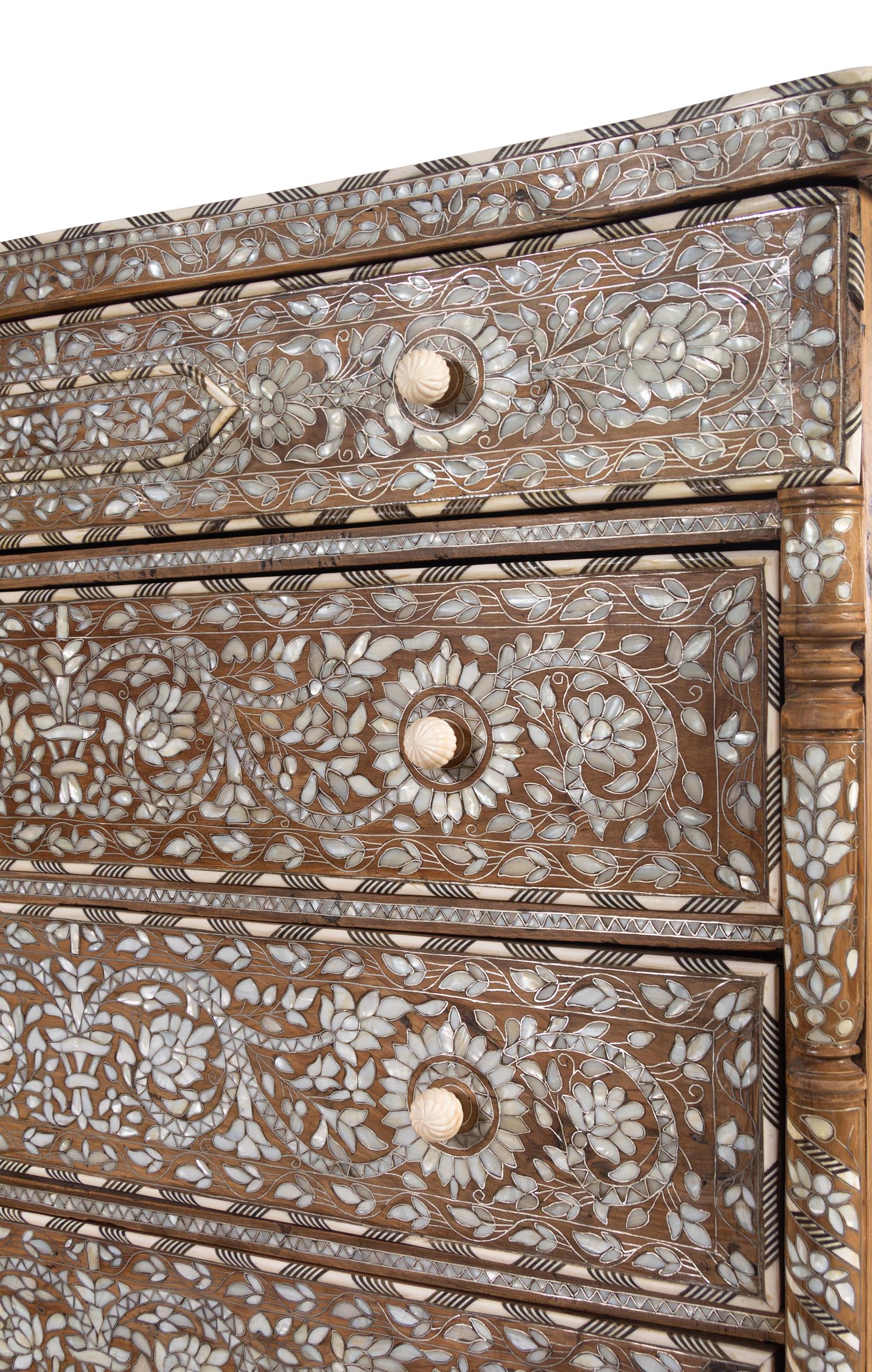 A Syrian Mother-of-Pearl Inlaid Walnut Chest of Drawers