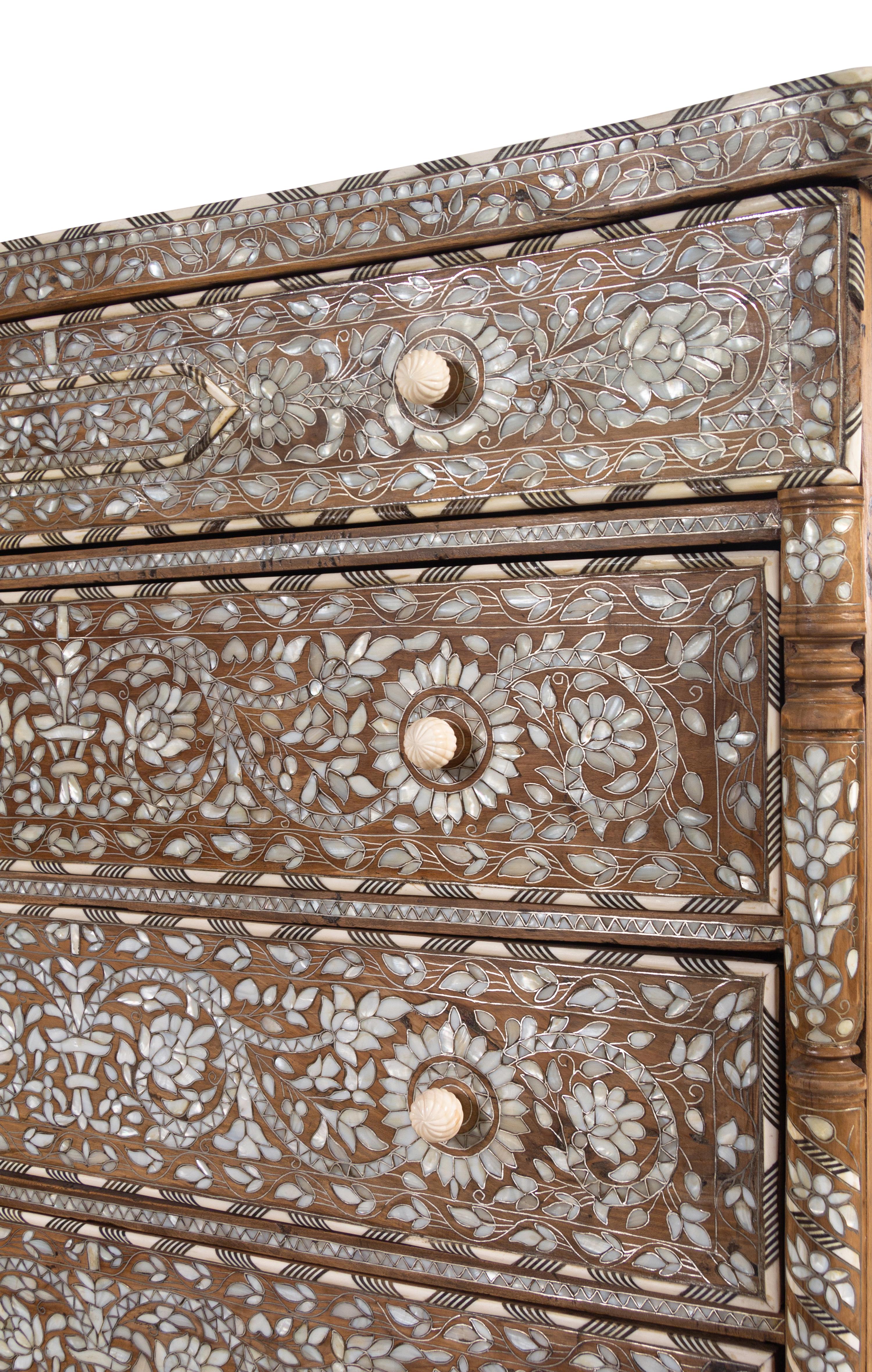 A Syrian Mother-of-Pearl Inlaid Walnut Chest of Drawers