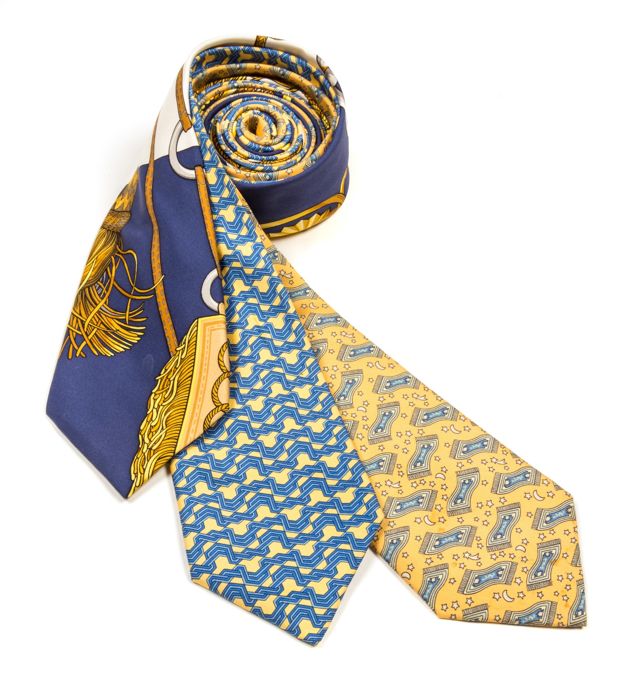 A Group of Three Hermes Silk Ties, 3.15" wide.