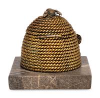 A Gilt Bronze and Hardstone Beehive Inkwell