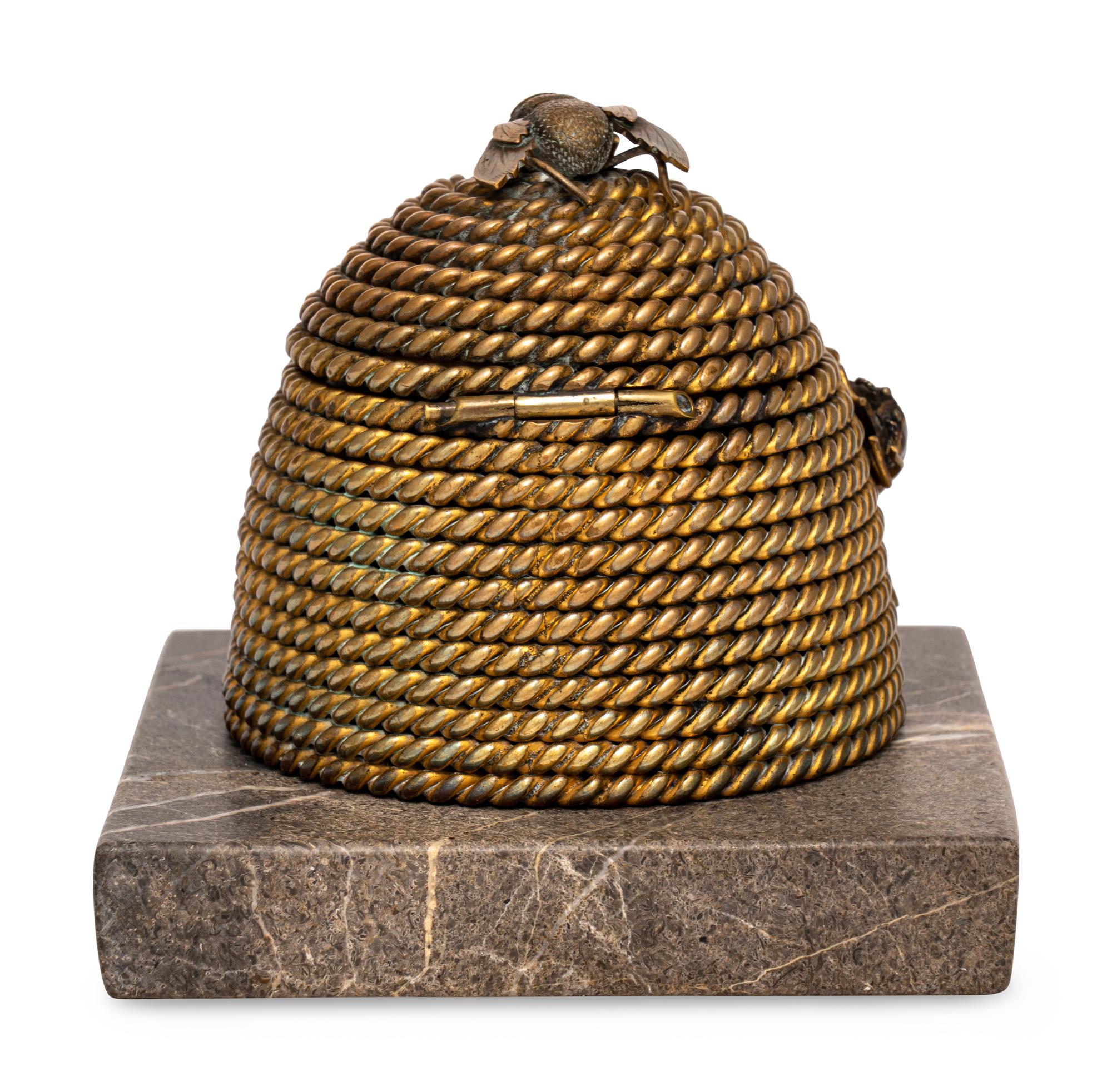 A Gilt Bronze and Hardstone Beehive Inkwell