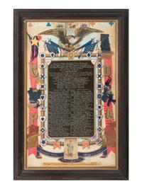 [CIVIL WAR]. Group of artifacts related to Alexander White, 82nd Pennsylvania Volunteer Infantry, including escutcheon, CDV portrait, and flag remnants.