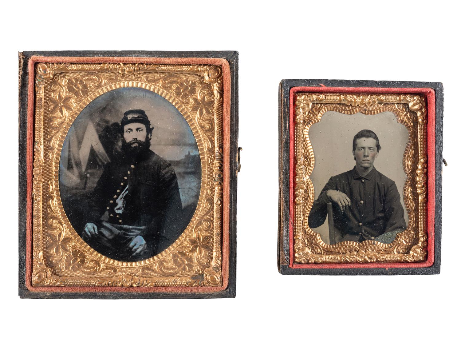 [CIVIL WAR]. A pair of tintypes of Union infantrymen, comprising: