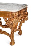 A Large Louis XV Style Giltwood and Marble-Top Salon Table