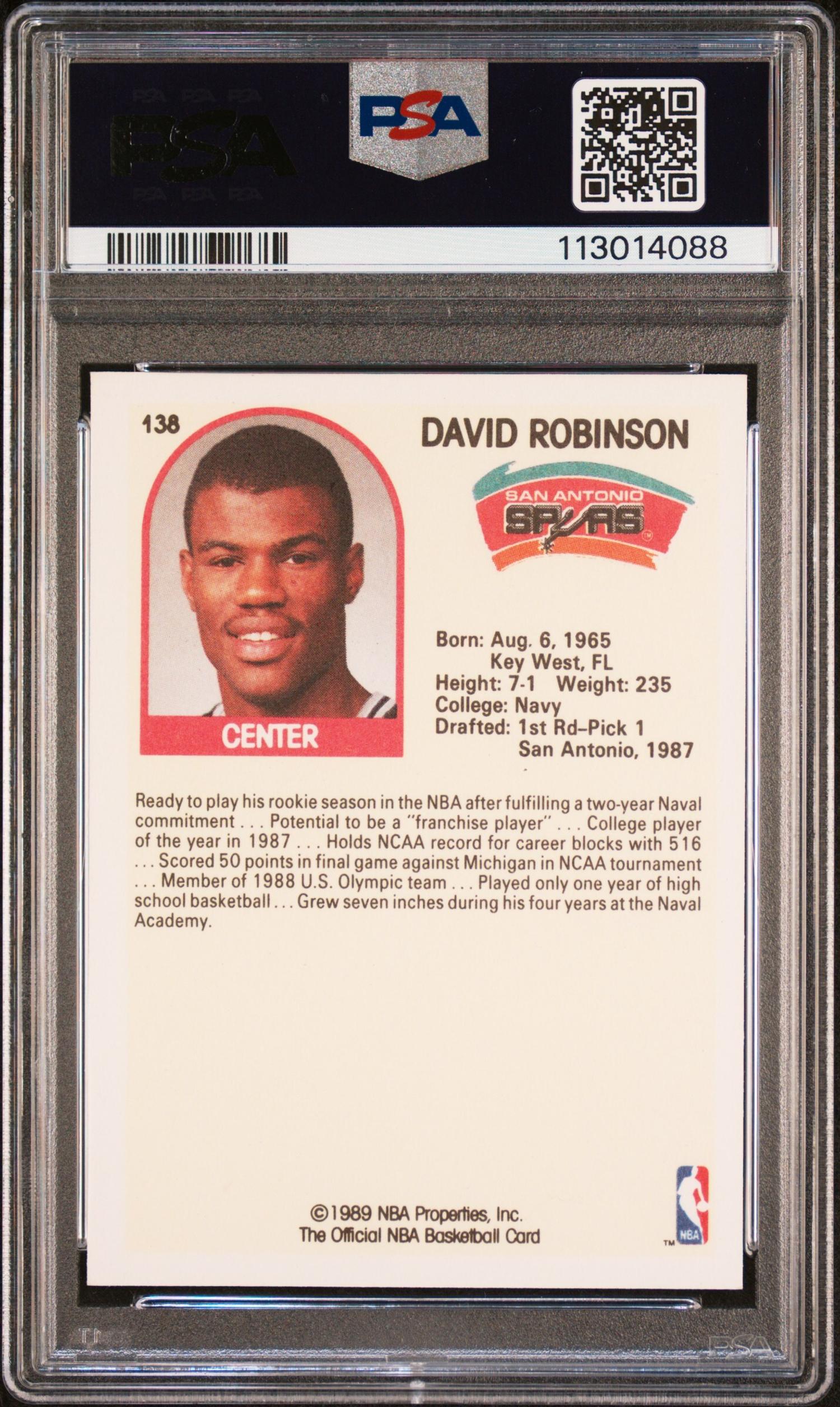 A 1989 NBA Hoops David Robinson Signed Autograph Rookie Basketball Card No. 138 (PSA Authentic)
