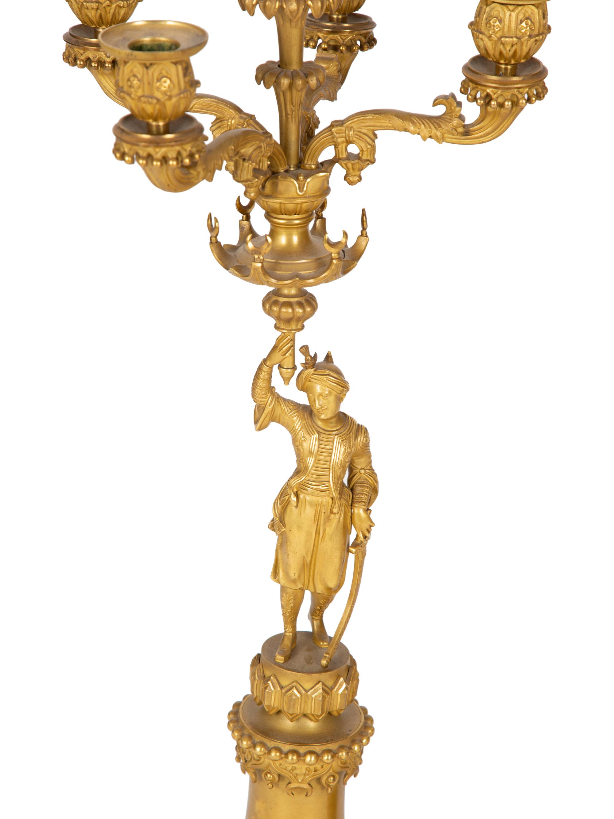 A Pair of Orientalist Gilt Bronze Candelabra — 19TH CENTURY