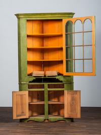 A Federal Green-Painted Pine and Poplar Corner Cupboard