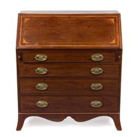 A George III Mahogany Slant Front Bureau, EARLY 19TH CENTURY, Height 43 1/2 x width 39 x depth 20 inches. — EARLY 19TH CENTURY