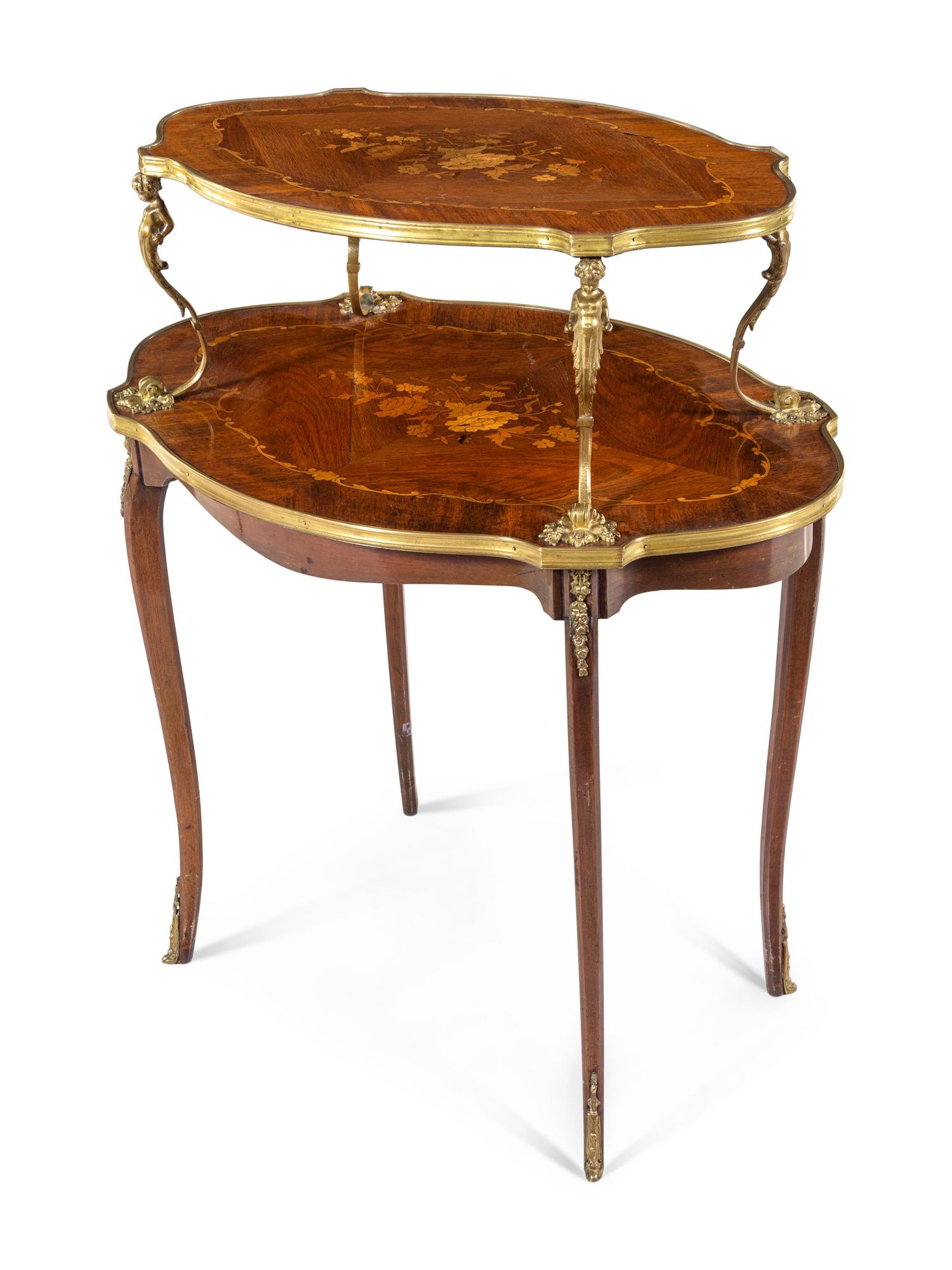 A Louis XV/XVI Transitional Style Gilt Bronze Mounted Marquetry Étagère
