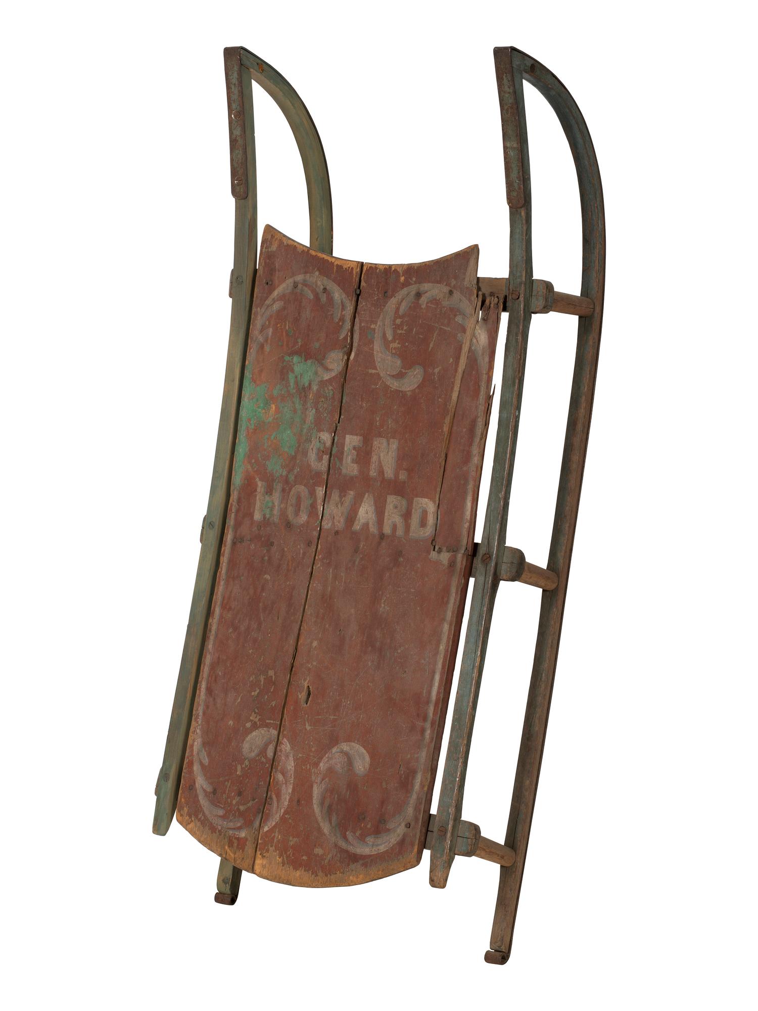 A Paint Decorated Wooden Sled
