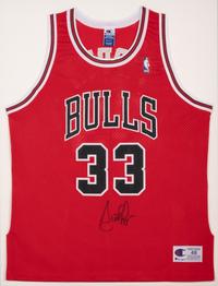 A Group of Scottie Pippen and Dennis Rodman Signed Autograph 1990s Chicago Bulls Jerseys (Beckett Authentication Services Letters BAS Certified),
