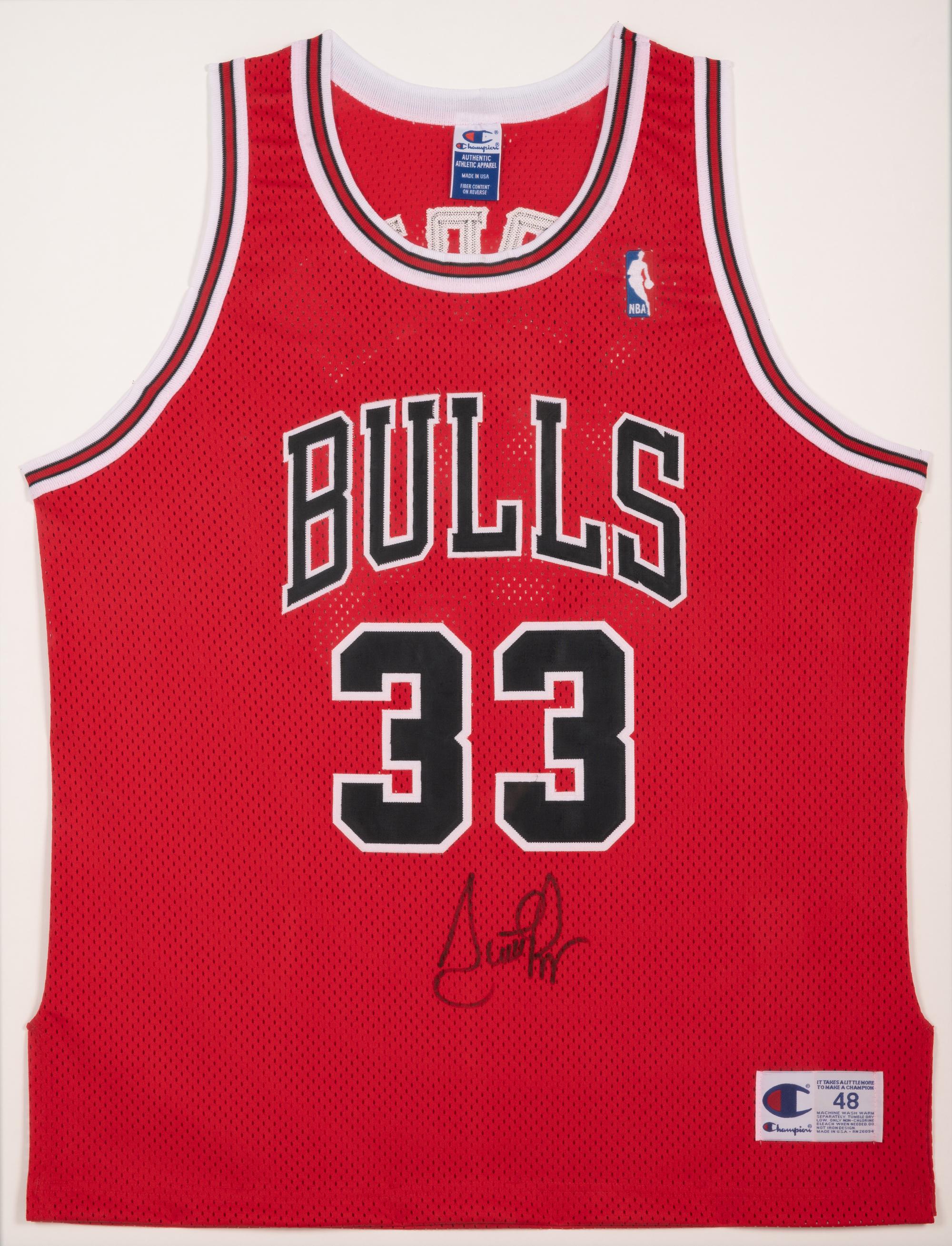 A Group of Scottie Pippen and Dennis Rodman Signed Autograph 1990s Chicago Bulls Jerseys (Beckett Authentication Services Letters BAS Certified),