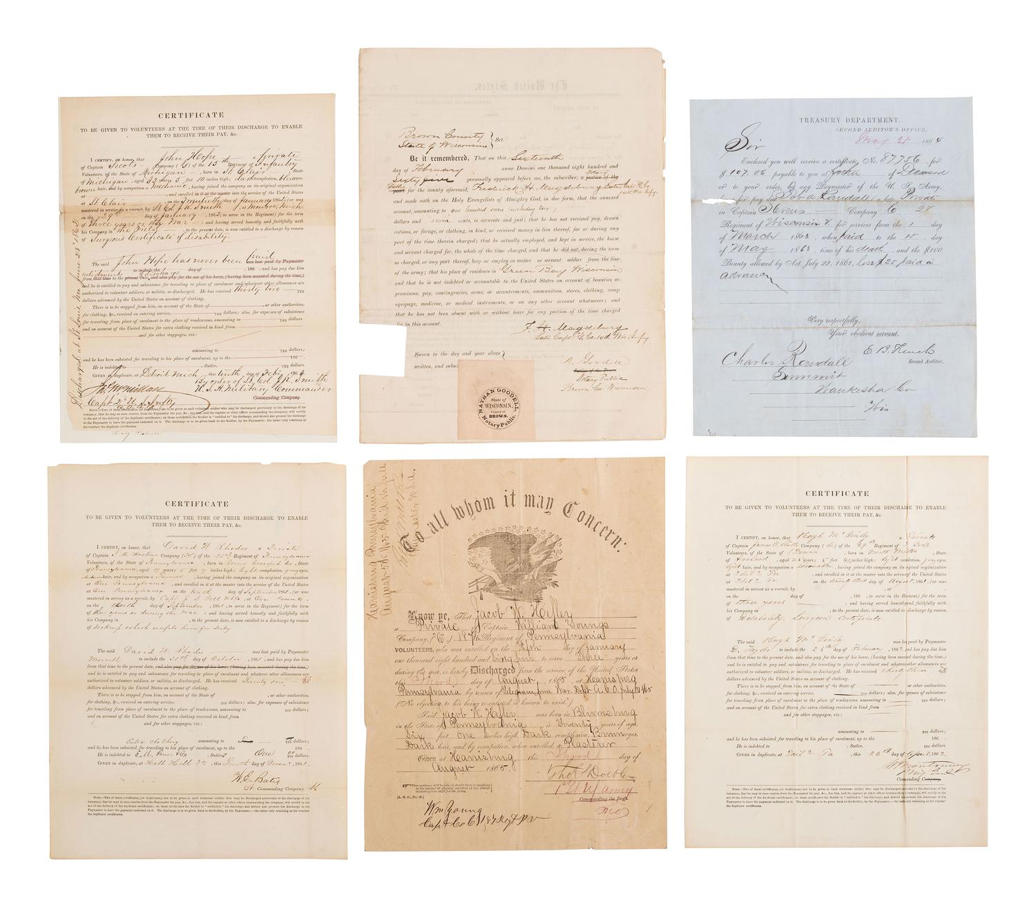 [CIVIL WAR]. Union and Confederate ephemera, incl. a sketch, and a ticket to Johnson's impeachment.