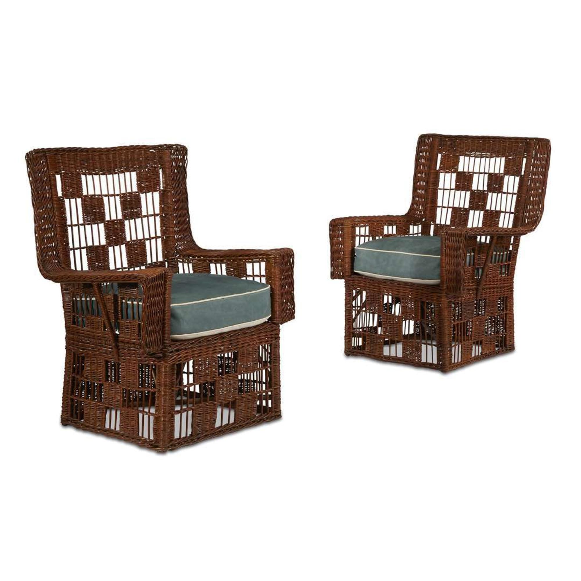 A pair of Arts & Crafts willow and leather armchairs american, circa 1905-1910