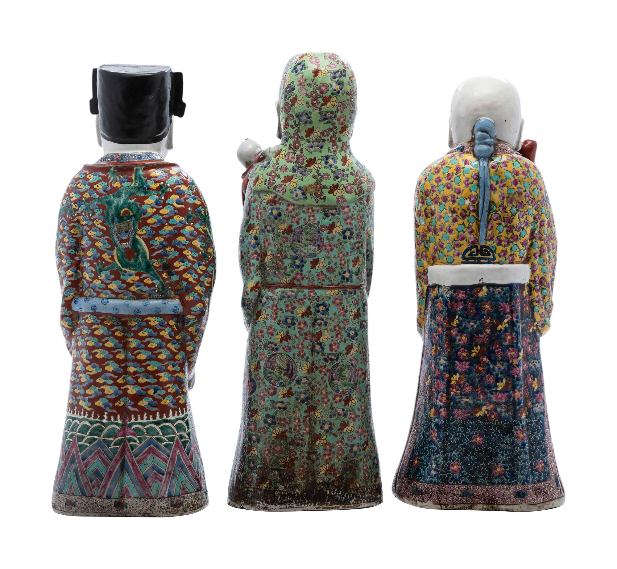 Three Chinese Famille Rose Porcelain Figures of Immortals