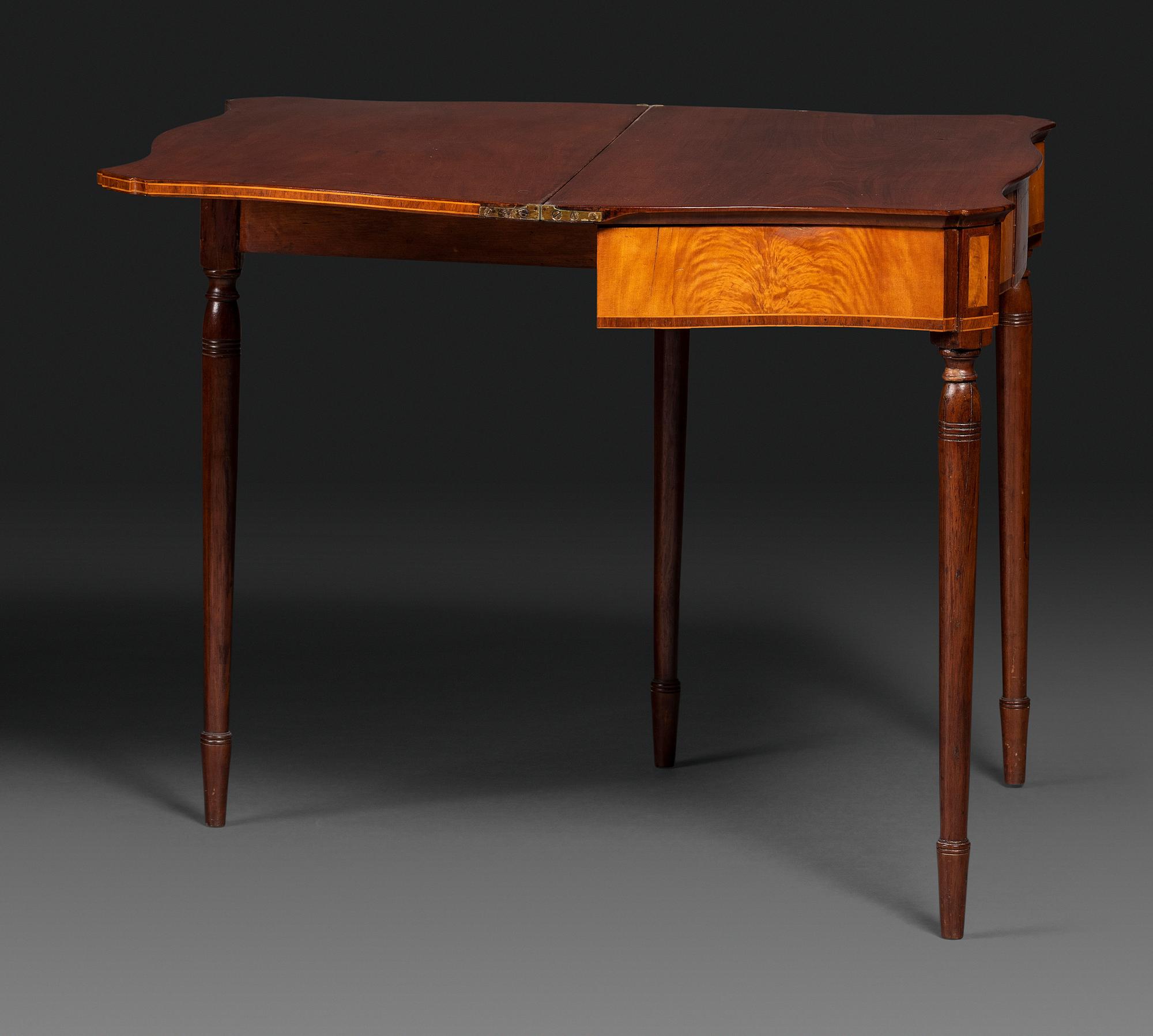 A Federal Birch Veneered and Inlaid Mahogany Game Table