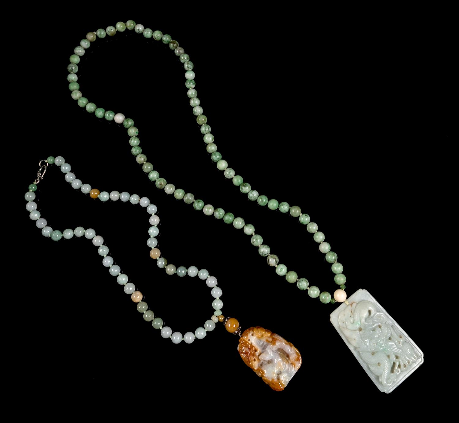 Two Chinese Jadeite Beaded Necklaces