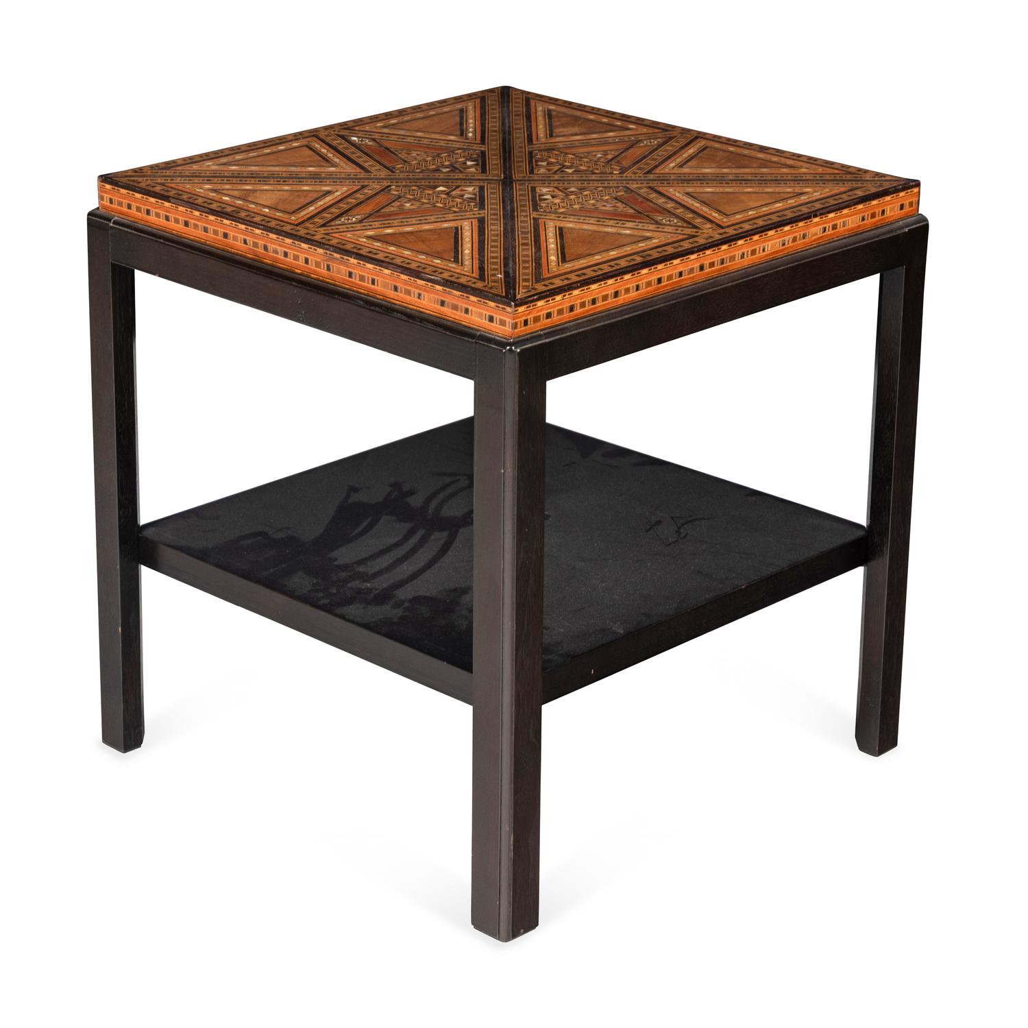 A Levantine Marquetry Table Top on a Later Stand