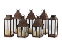 A Group of Eight Patinated Sheet Metal Garden Lanterns