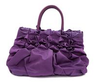 A Prada Purple Tessuto Nylon Origami Handbag with Leather Gloves and Earmuffs, Handbag: 7.5" H x 14" W x 8.25" D; Handle drop: 4.25". G