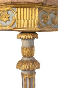 A Pair of Italian Carved, Painted and Giltwood Corner Console Tables